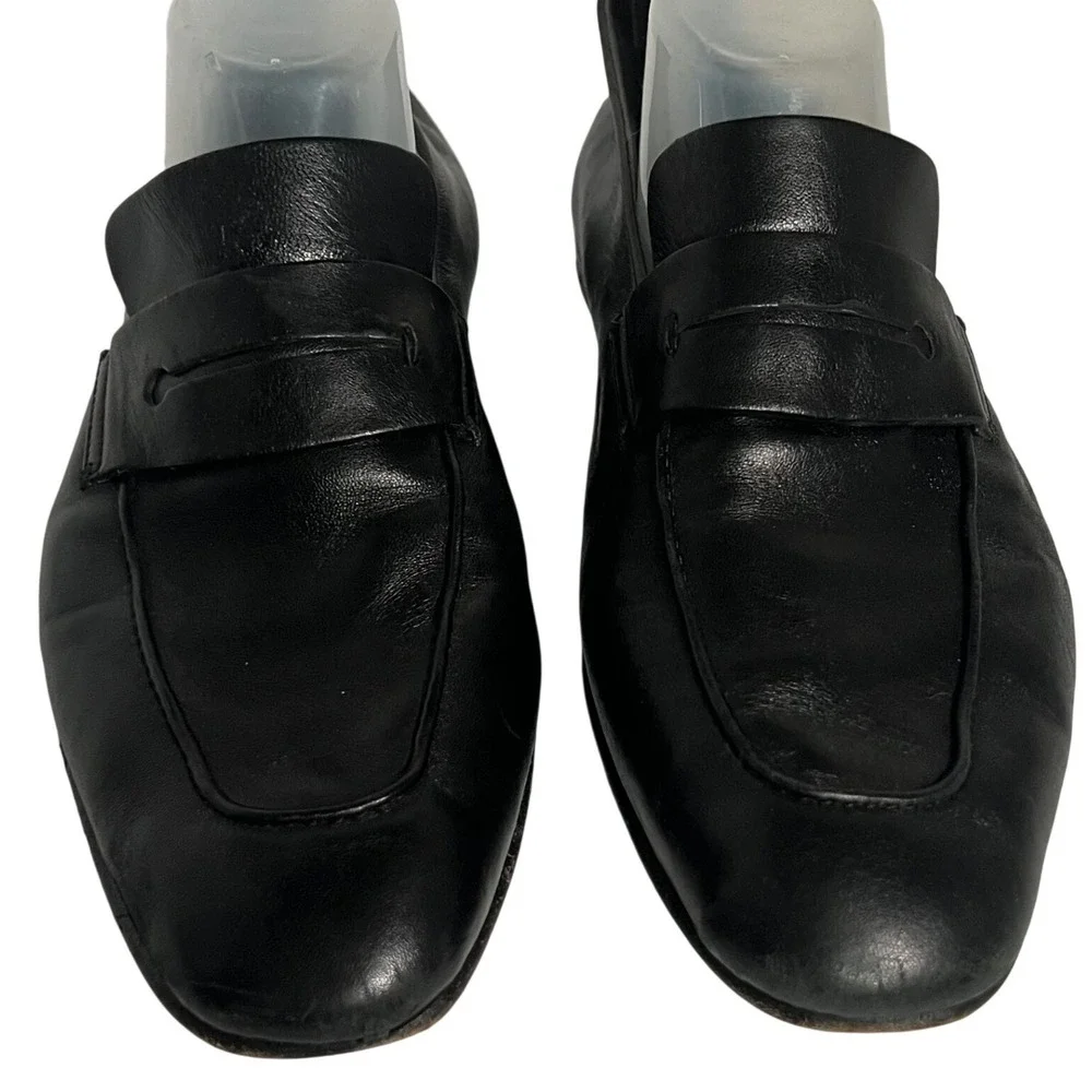 Ermenegildo Zegna L'Asola Black Leather Penny Loafers Secondskin Mens 10.5